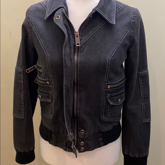 Marc Jacobs Jean denim Jacket zipper detailing Pocket grey black short bomber - Picture 3 of 7